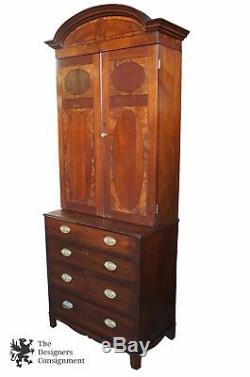 Antique Sheraton Mahogany Inlaid 4 Drawer Chest With Bookcase Step