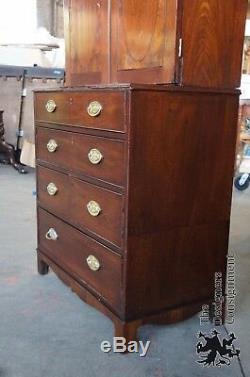 Antique Sheraton Mahogany Inlaid 4 Drawer Chest With Bookcase Step