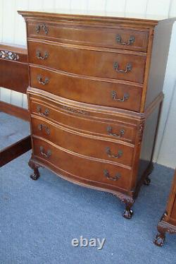 00001 Antique Bed Room Set Full Bed High chest Dresser with mirror nightstand