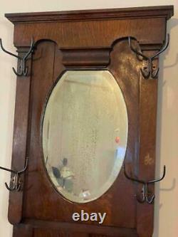 1800s Antique Hall Tree Bench Chair Chest Mirror Coat Hanger Rare Original