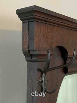 1800s Antique Hall Tree Bench Chair Chest Mirror Coat Hanger Rare Original