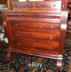 1850 Flame Mahogany Period Empire Chest of Drawers Dresser