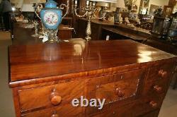 1850's Antique Flamed Crotch Mahogany English Chest of 8 Drawers With Hat Box BD25