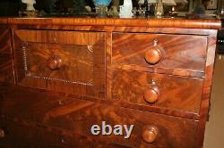 1850's Antique Flamed Crotch Mahogany English Chest of 8 Drawers With Hat Box BD25