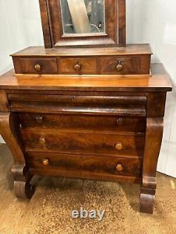1850s flame mahogany gentlemans dresser with mirror empire Chest Of Drawers