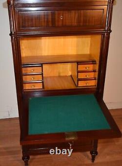 1900s Antique French Louis XV dark mahogany Secretary desk chest of drawers