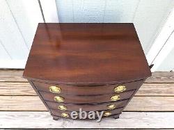 1940s Henredon Mahogany Bow Front Bachelors Chest with Brass Pulls