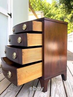 1940s Henredon Mahogany Bow Front Bachelors Chest with Brass Pulls