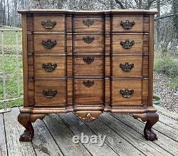 1940s Maddox Mahogany Chippendale Block Front 4 Drawer Chest Refinished