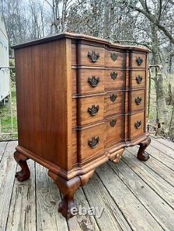 1940s Maddox Mahogany Chippendale Block Front 4 Drawer Chest Refinished