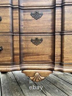 1940s Maddox Mahogany Chippendale Block Front 4 Drawer Chest Refinished