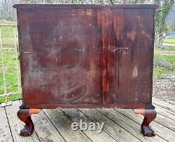 1940s Maddox Mahogany Chippendale Block Front 4 Drawer Chest Refinished