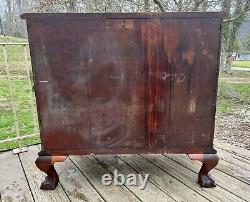 1940s Maddox Mahogany Chippendale Block Front 4 Drawer Chest Refinished