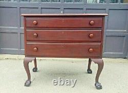 1940s Vtg Chippendale Ball Claw Feet Lowboy Mahogany Chest of Drawers Dresser