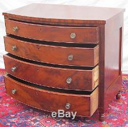19th C Federal Period Philadelphia Bow Front Antique Mahogany Dresser / Chest