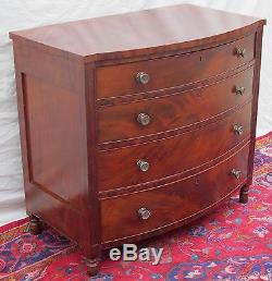 19th C Federal Period Philadelphia Bow Front Antique Mahogany Dresser / Chest