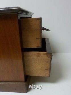 19th C. Mahogany 2-Drawer Miniature Chest Salesman Sample, Inlaid Banding