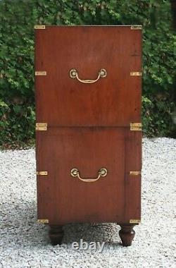 19th C. Mahogany English Campaign Chest in Two Parts