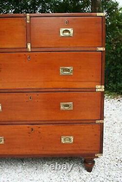 19th C. Mahogany English Campaign Chest in Two Parts