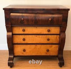 19th Century American Empire Chest of Drawers, Mahogany & Tiger Maple, Ohio Made