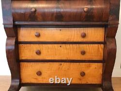 19th Century American Empire Chest of Drawers, Mahogany & Tiger Maple, Ohio Made