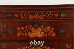 19th Century Dutch Mahogany Floral Marquetry & White Marble Tall Chest