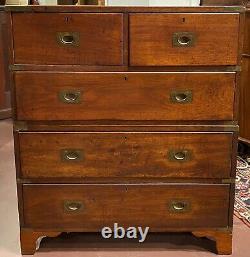 19th Century English Five Drawer Mahogany Campaign Chest