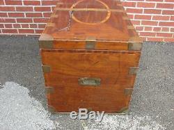 19th Century Inlaid Mahogany Brass Bound Campaign Trunk Chest As Found