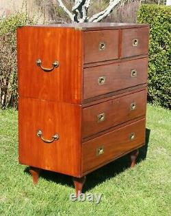 19th Century Mahogany English Campaign Chest in Two Parts