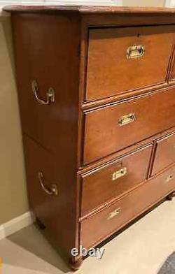 19th c English Mahogany Two Part Campaign Chest with Brass Handles