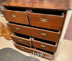 19th c English Mahogany Two Part Campaign Chest with Brass Handles