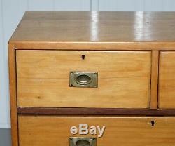 1 Of 2 Vintage 1950's Solid Light Mahogany Military Campaign Chest Of Drawers
