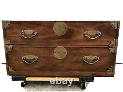 (2) Pair of Henredon Tansu Style Mahogany Campaign Chests Two Drawer Cape Cod