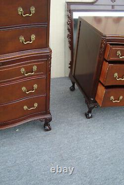 62253 Matching PAIR Antique Mahogany High Chest and Dresser with Mirror