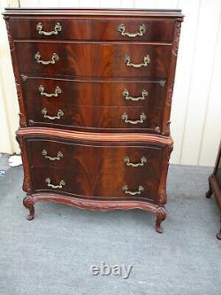 62695 Burled Mahogany High Chest + Dresser with Mirror