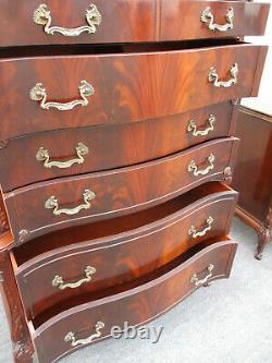 62695 Burled Mahogany High Chest + Dresser with Mirror