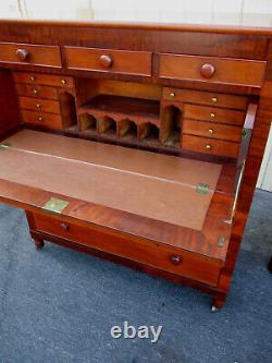 62920 Antique Empire Burled High Chest with Desk Dresser Butler Desk