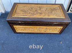 65031 Oriental Blanket Storage Chest with Carved Rooster Design + Tray