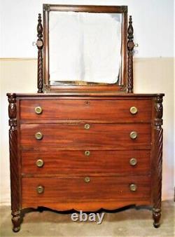 ANTIQUE 19th CENTURY SHERATON MAHOGANY CHEST WITH ATTACHED MIRROR