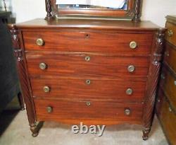ANTIQUE 19th CENTURY SHERATON MAHOGANY CHEST WITH ATTACHED MIRROR