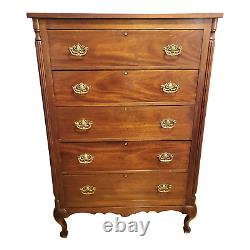 ANTIQUE 20th C American EMPIRE Style Mahogany TALL CHEST of 5 Drawers DRESSER