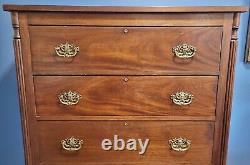 ANTIQUE 20th C American EMPIRE Style Mahogany TALL CHEST of 5 Drawers DRESSER