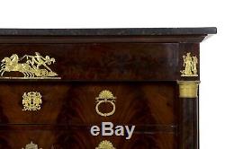 ANTIQUE DRESSER Commode Chest of Drawers French Mahogany, Bronze, Black Marble