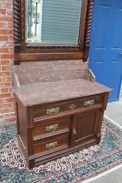 American Antique Mahogany Washstand Cabinet w. Mirror Bedroom Dresser Chest
