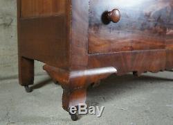 American Empire Antique Crotch Mahogany Dresser Chest Drawers Backsplash Flamed