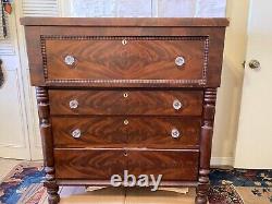 American Empire Book Matched Mahogany Chest of 4 Drawers Ca. 1830-40
