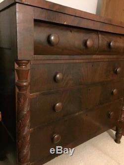 American Empire Flame Mahogany Chest of Drawers with Columns
