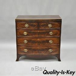 American Federal Crotch Mahogany Inlaid 5 Drawer Bachelor Chest Dresser Bowfront