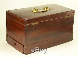 ^ Antique 1790's Georgian Mahogany Veneered Wood Tea Caddy Box Chest w. Drawer