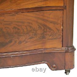 Antique 1800s Flame Mahogany Bow Front Chest of Drawers Dresser 42 W, 38 T